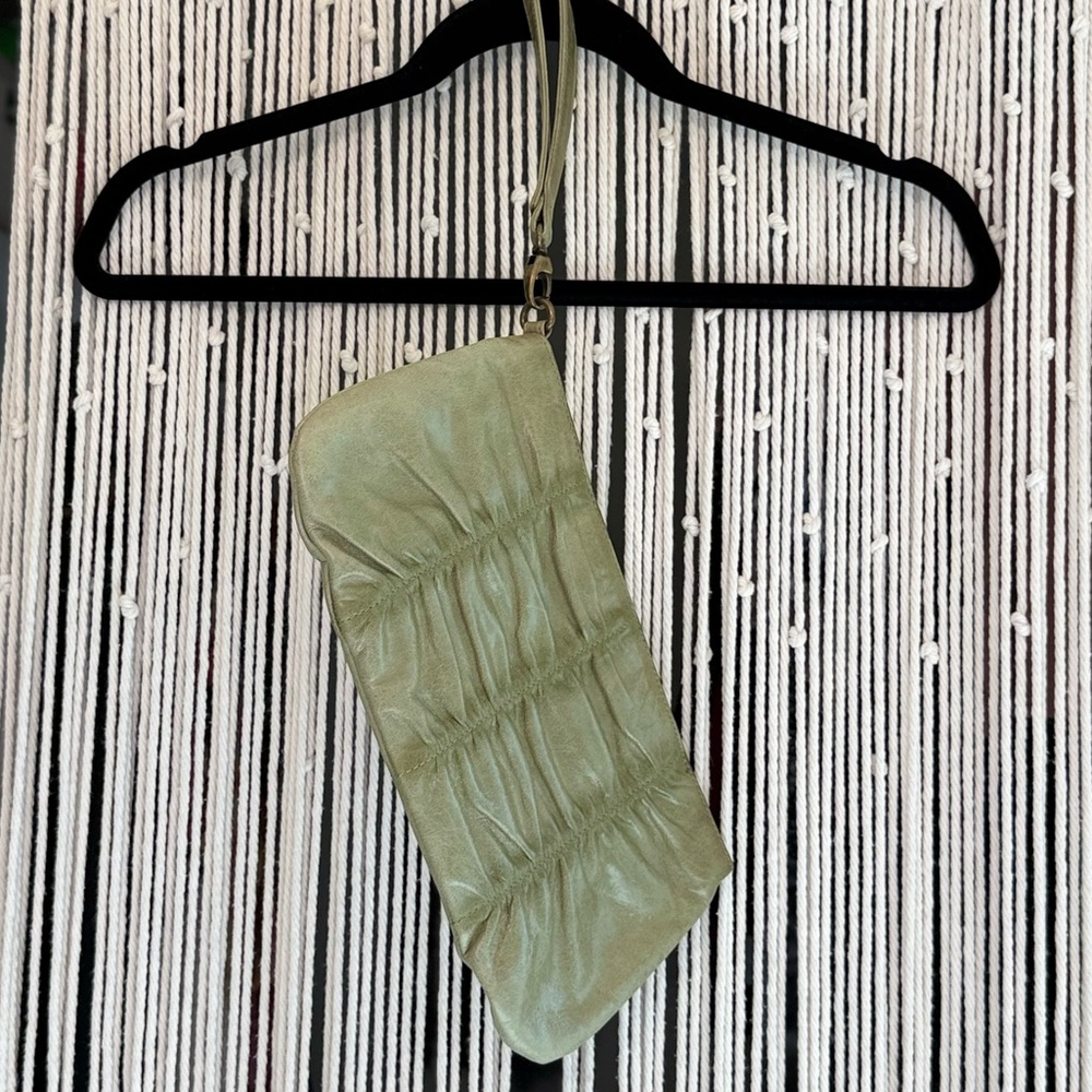 HOBO Vintage Olive Leather Clutch with Ruffled Detail
